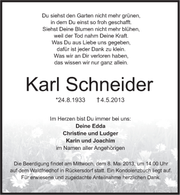 Traueranzeige von Karl Schneider von Pegnitz-Zeitung